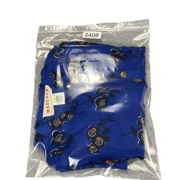 Madchen Tunic Dress Women's Size 8 Blue Floral Pleated Asymmetrical Snap Front - Picture 16 of 16